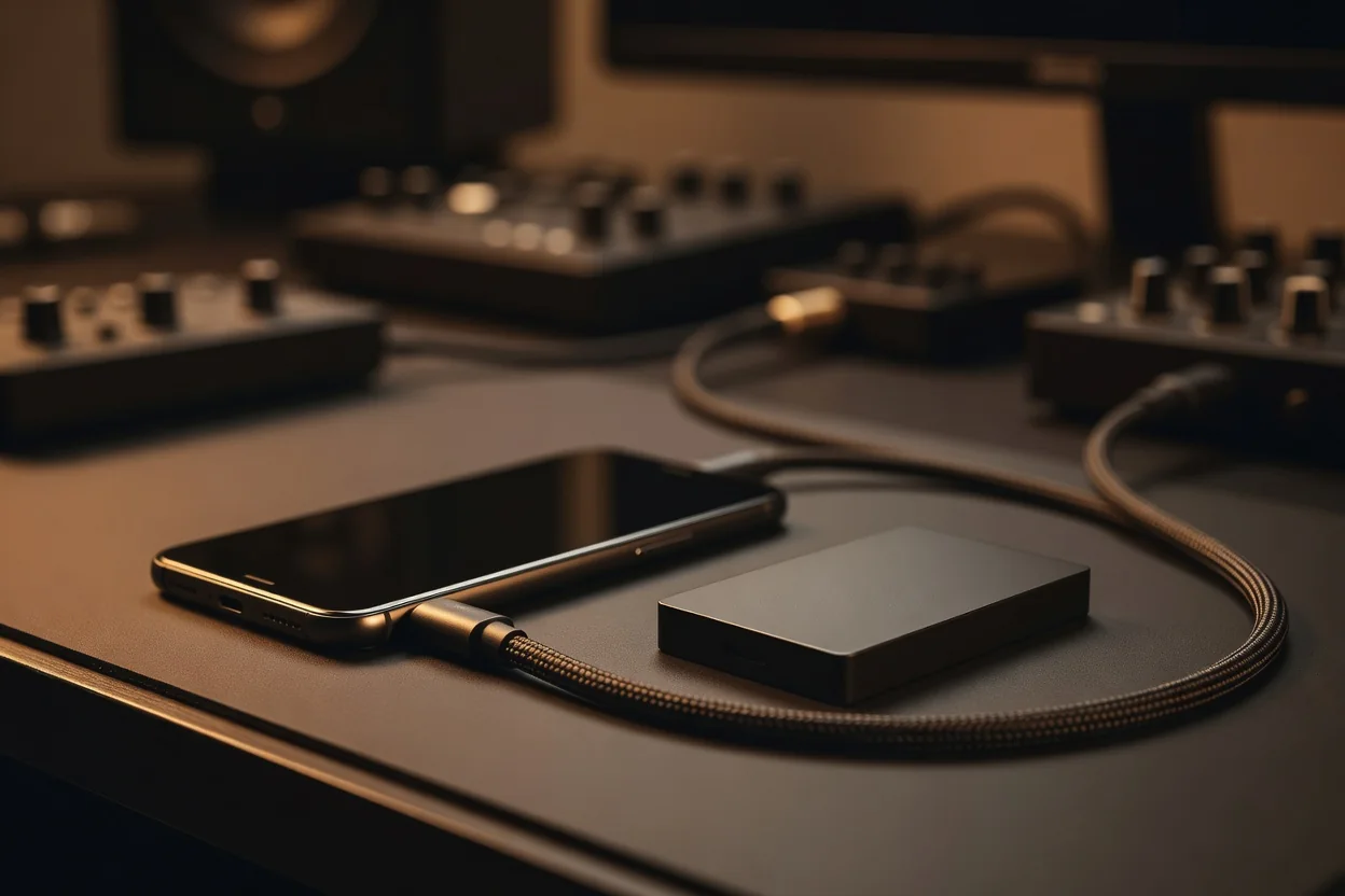 Mobile music producer organizing project files and backups on smartphone